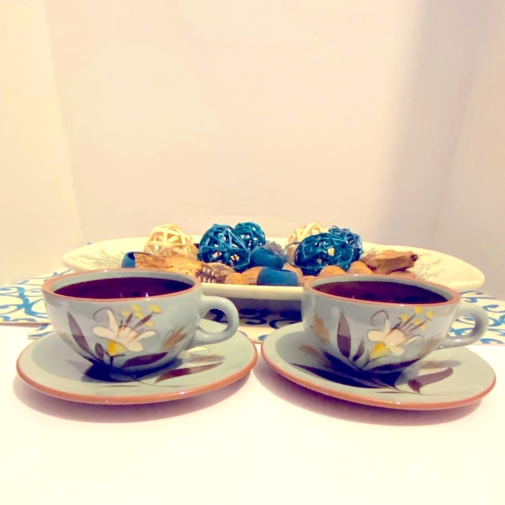 Vintage Stangl Pottery NJ Golden Harvest Pair Tea Cups & Saucer Plates